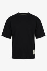 T-shirt da uomo blu scuro, vestibilità comoda, con orlo a vivo, in misto cotone e girocollo.