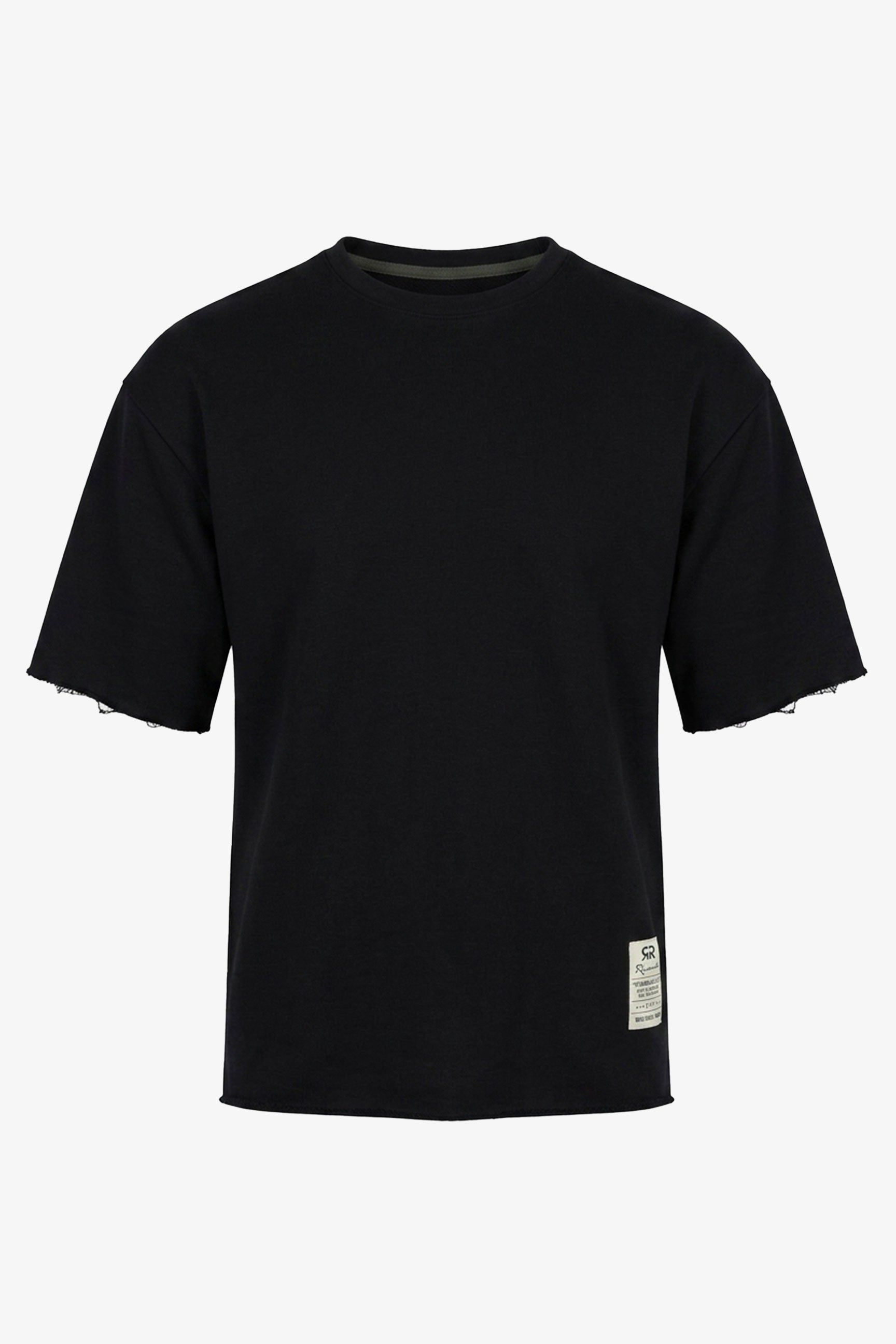 T-shirt da uomo blu scuro, vestibilità comoda, con orlo a vivo, in misto cotone e girocollo.