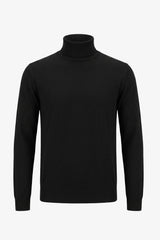 Maglione da uomo a collo alto nero, in morbido misto viscosa, a maniche lunghe.