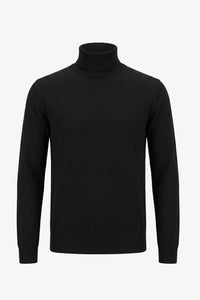 Maglione da uomo a collo alto nero, in morbido misto viscosa, a maniche lunghe.