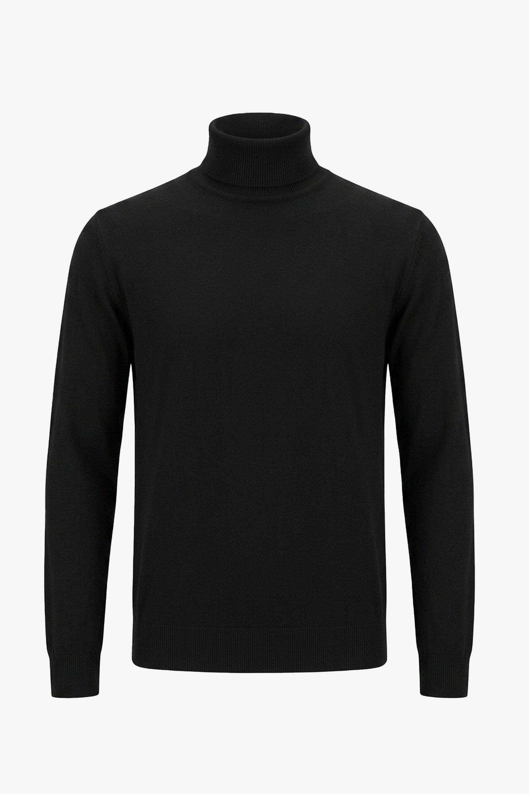 Maglione da uomo a collo alto nero, in morbido misto viscosa, a maniche lunghe.