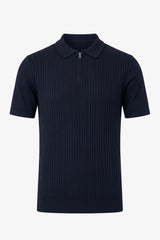 Polo da uomo blu navy in maglia con zip