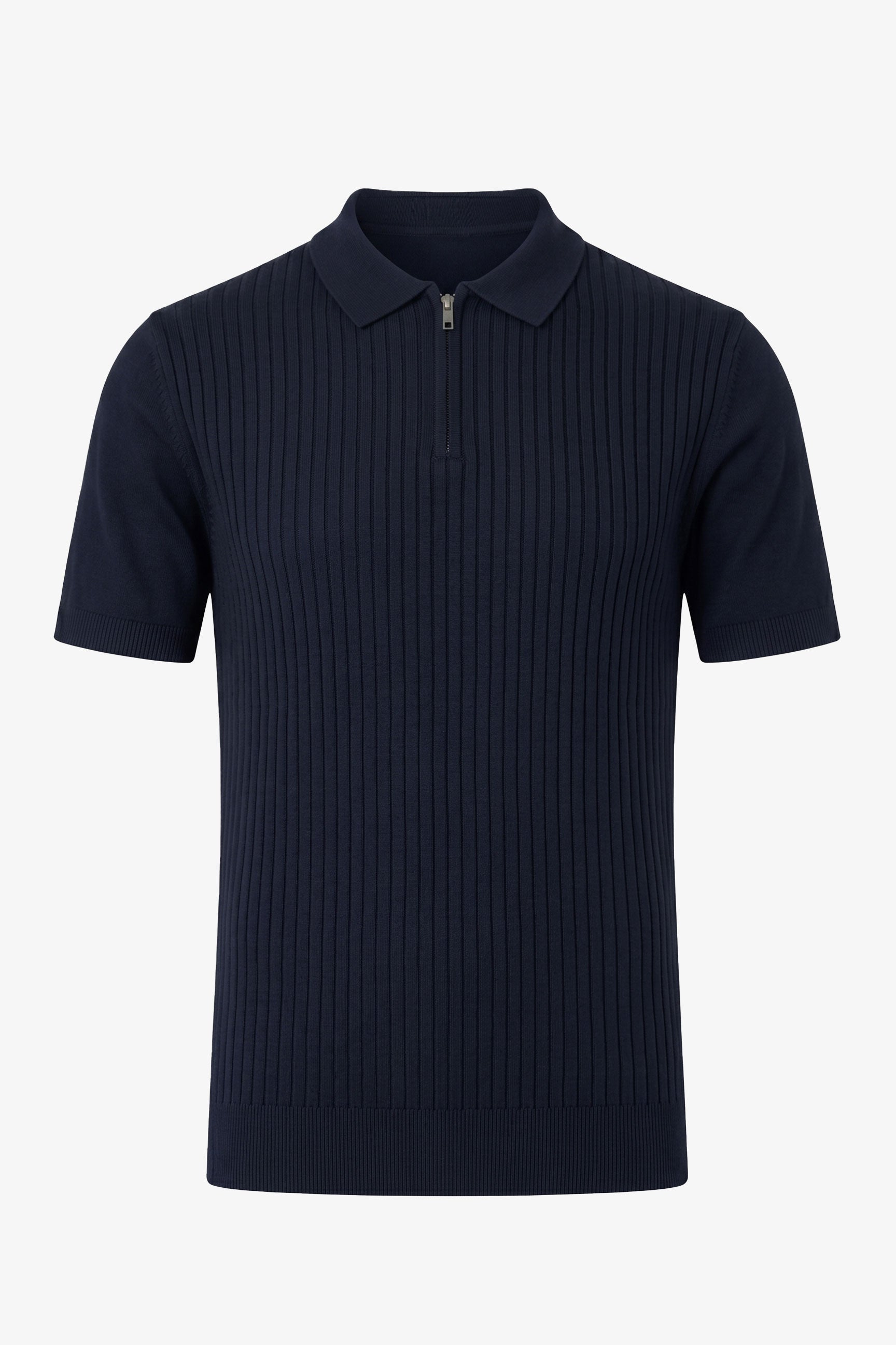 Polo da uomo blu navy in maglia con zip