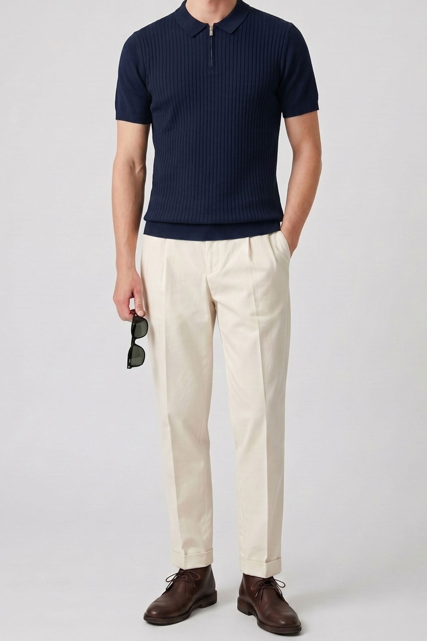 Polo da uomo blu navy in maglia con zip