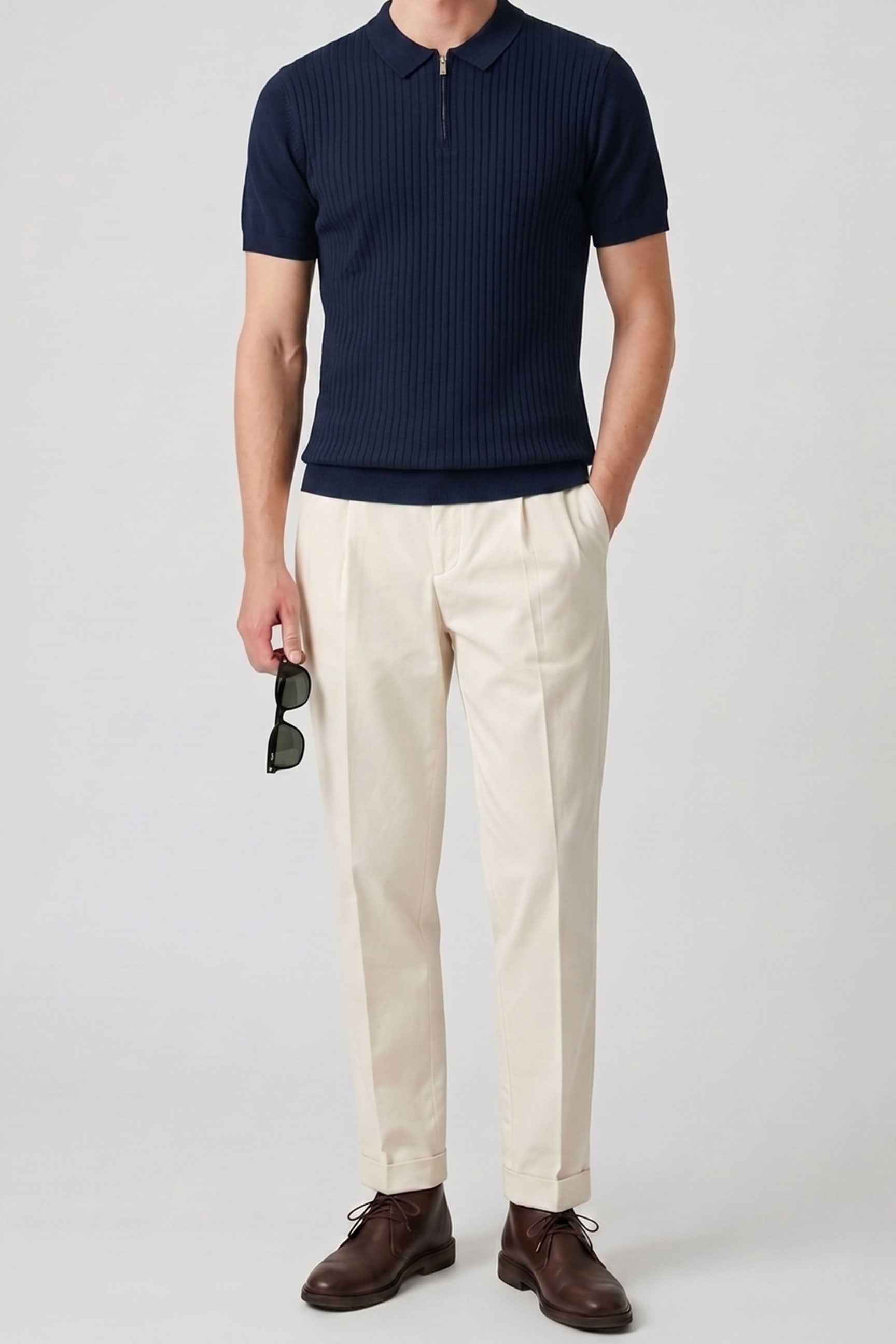 Polo da uomo blu navy in maglia con zip