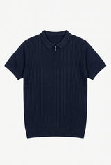 Polo da uomo blu navy in maglia con zip
