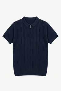 Polo da uomo blu navy in maglia con zip