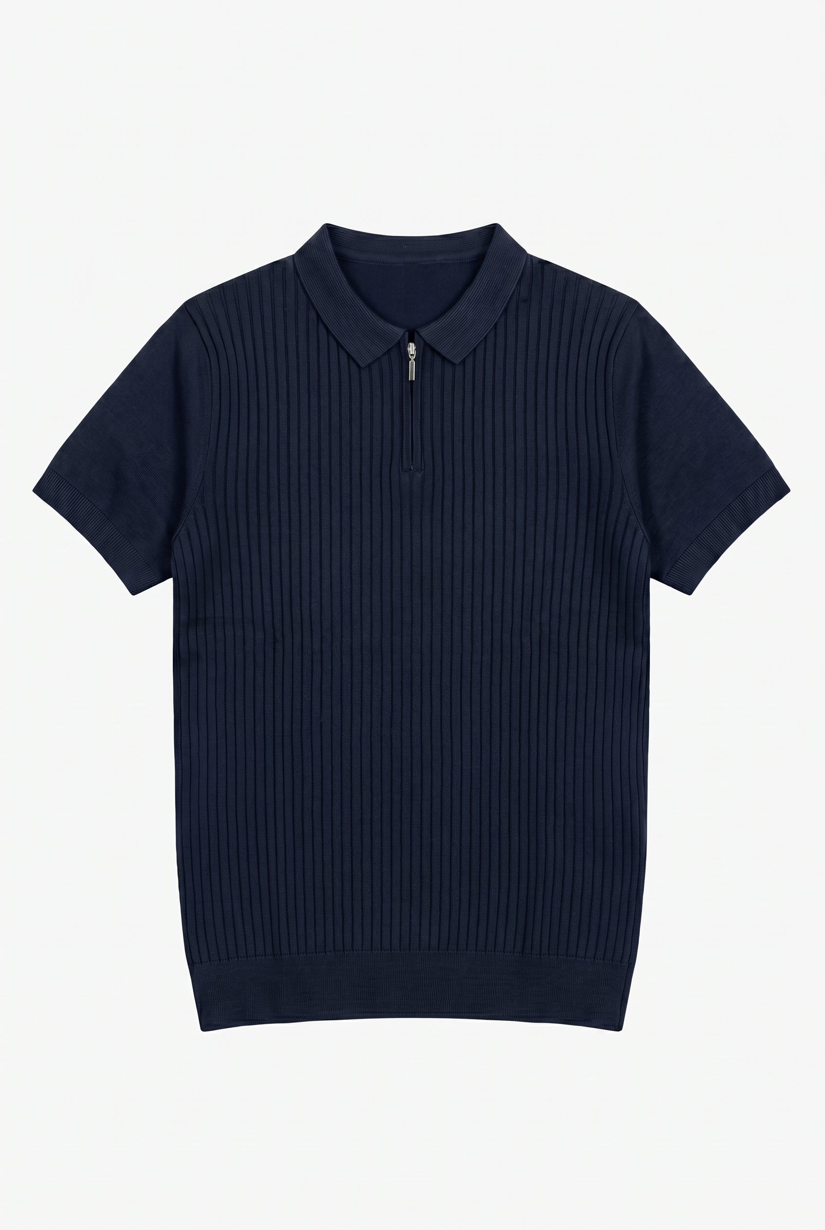 Polo da uomo blu navy in maglia con zip