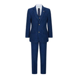 Boys 3 Piece Wool Suit Blue Tweed Vintage 1920s Classic 4 Pocket Waistcoat
