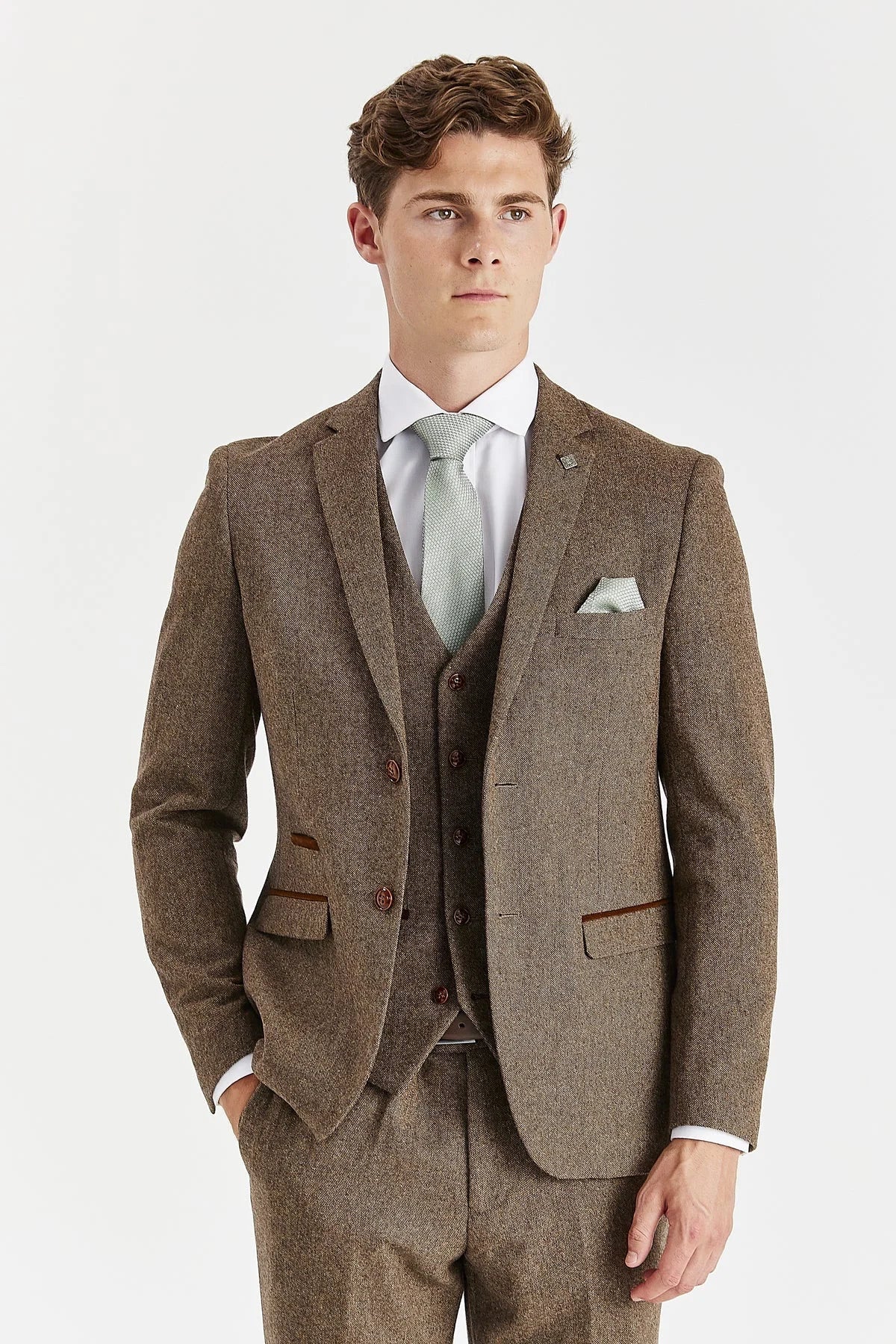 Oscar - Blazer da uomo in tweed misto lana marrone