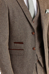 Oscar - Blazer da uomo in tweed misto lana marrone