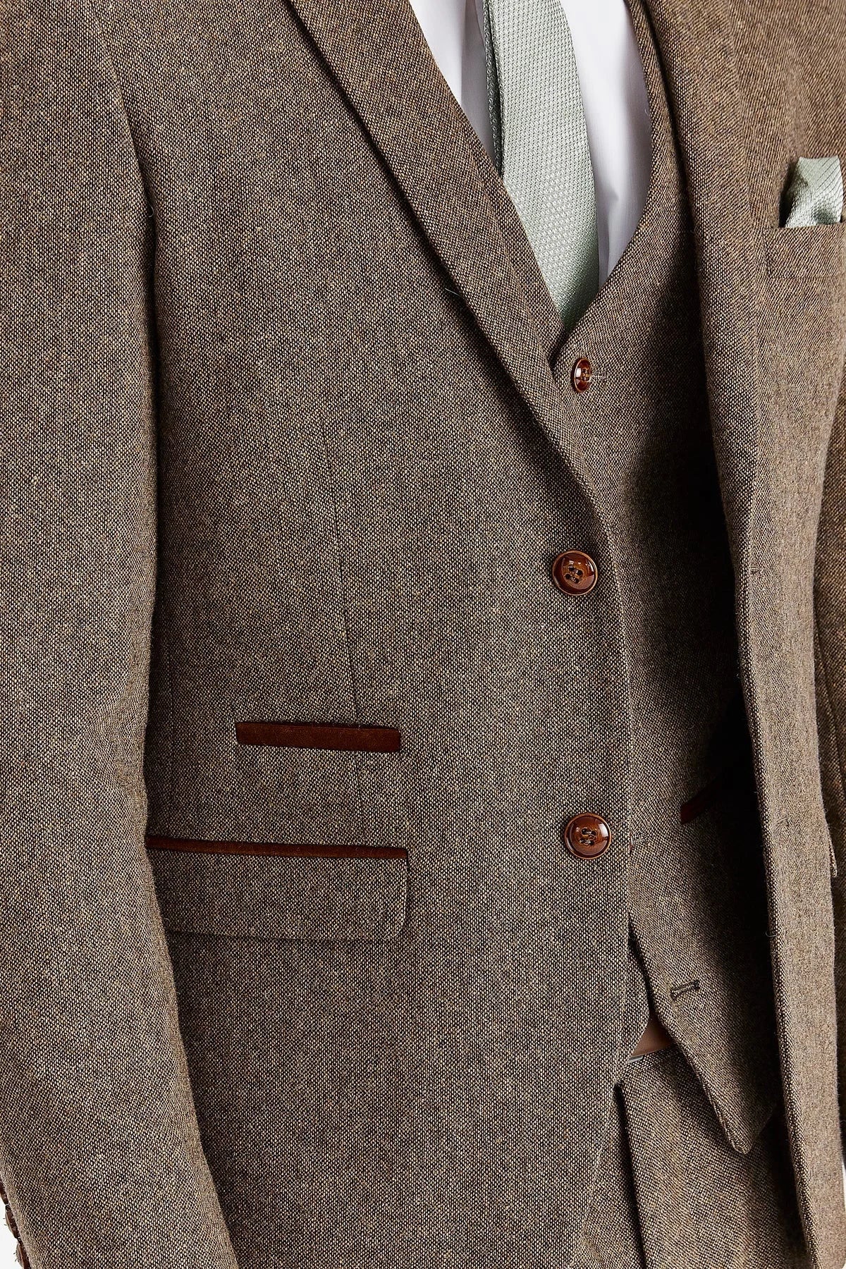 Oscar - Abito da uomo in tweed misto lana marrone, 3 pezzi