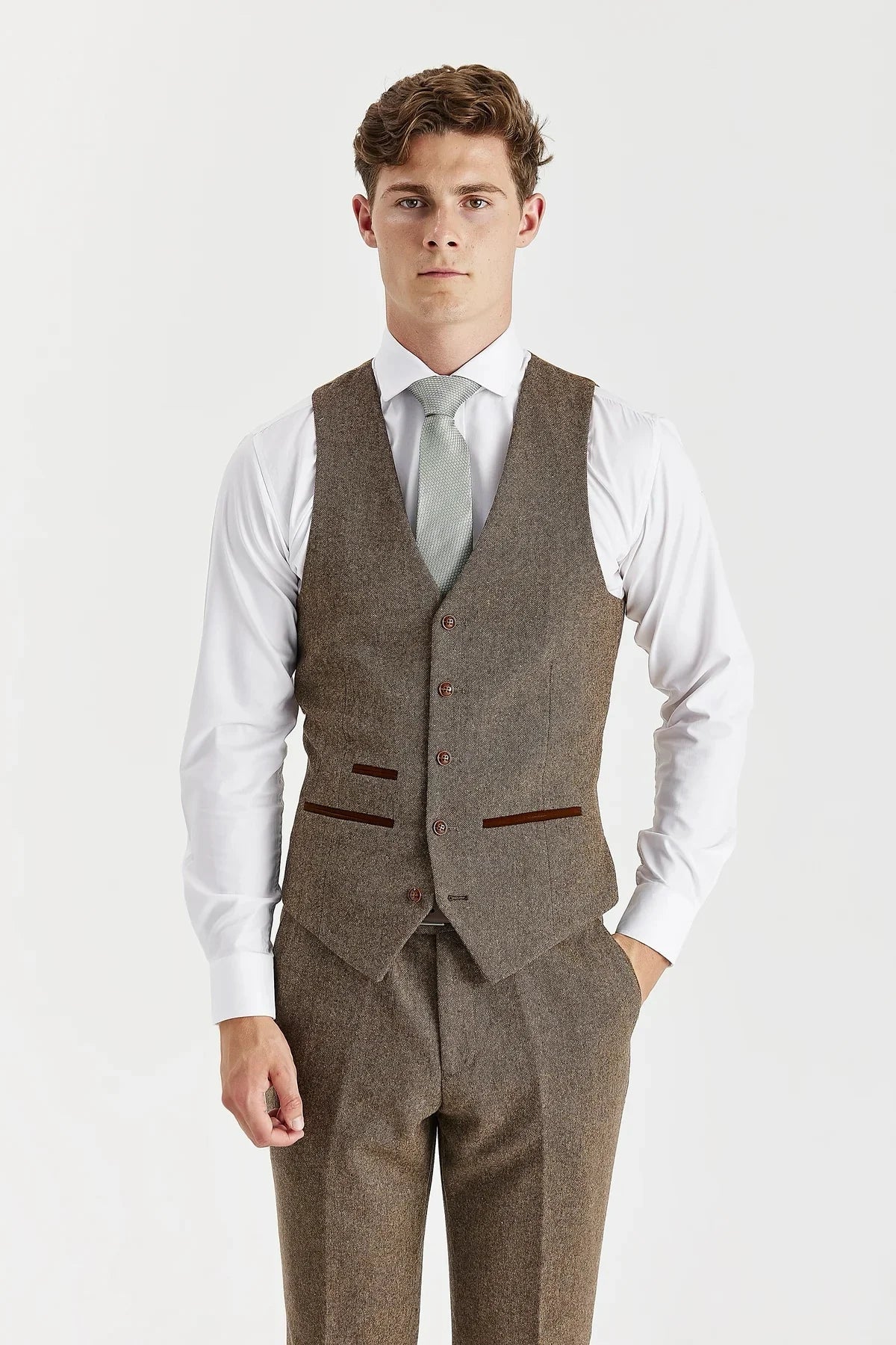 Oscar - Gilet da uomo in tweed misto lana marrone
