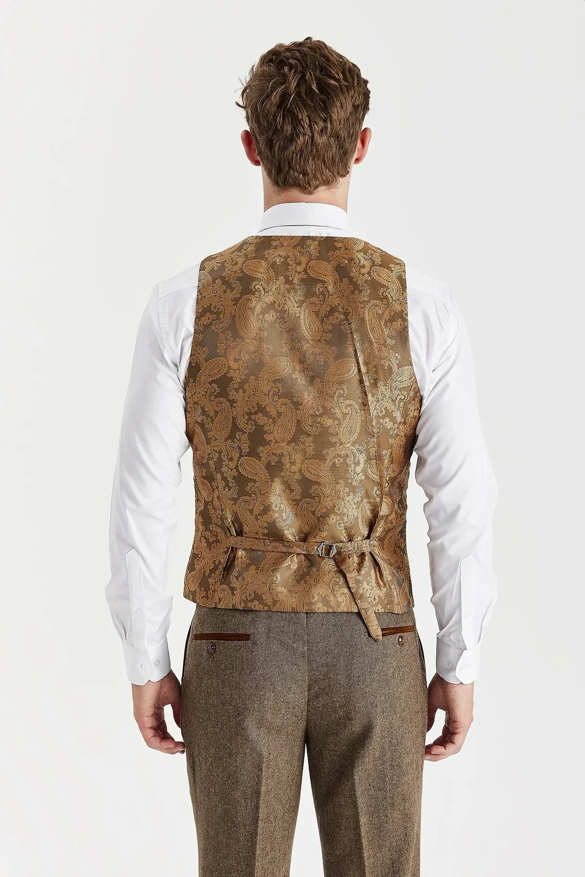 Oscar - Gilet da uomo in tweed misto lana marrone