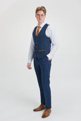 Abito da uomo Scott in tweed a quadri blu, 3 pezzi