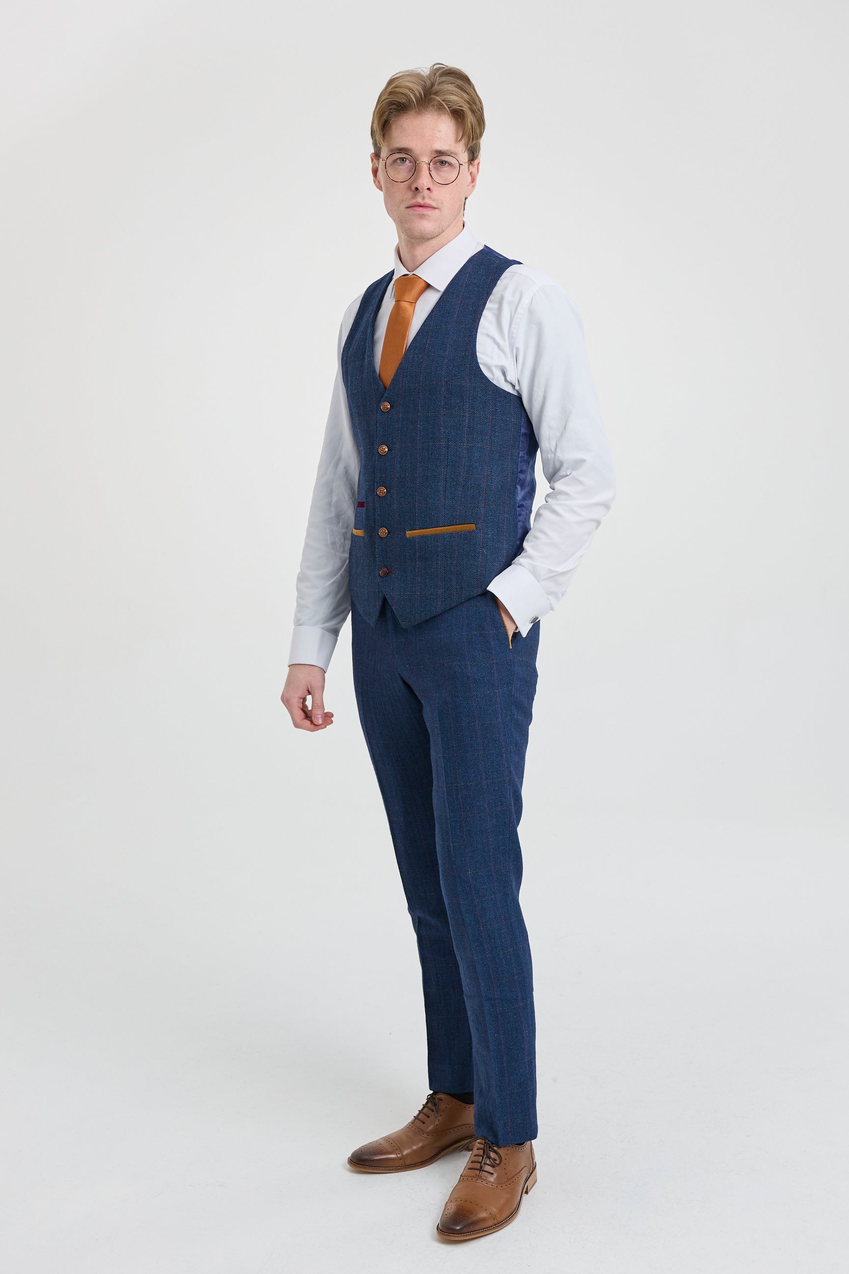 Abito da uomo Scott in tweed a quadri blu, 3 pezzi