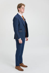 Abito da uomo Scott in tweed a quadri blu, 3 pezzi