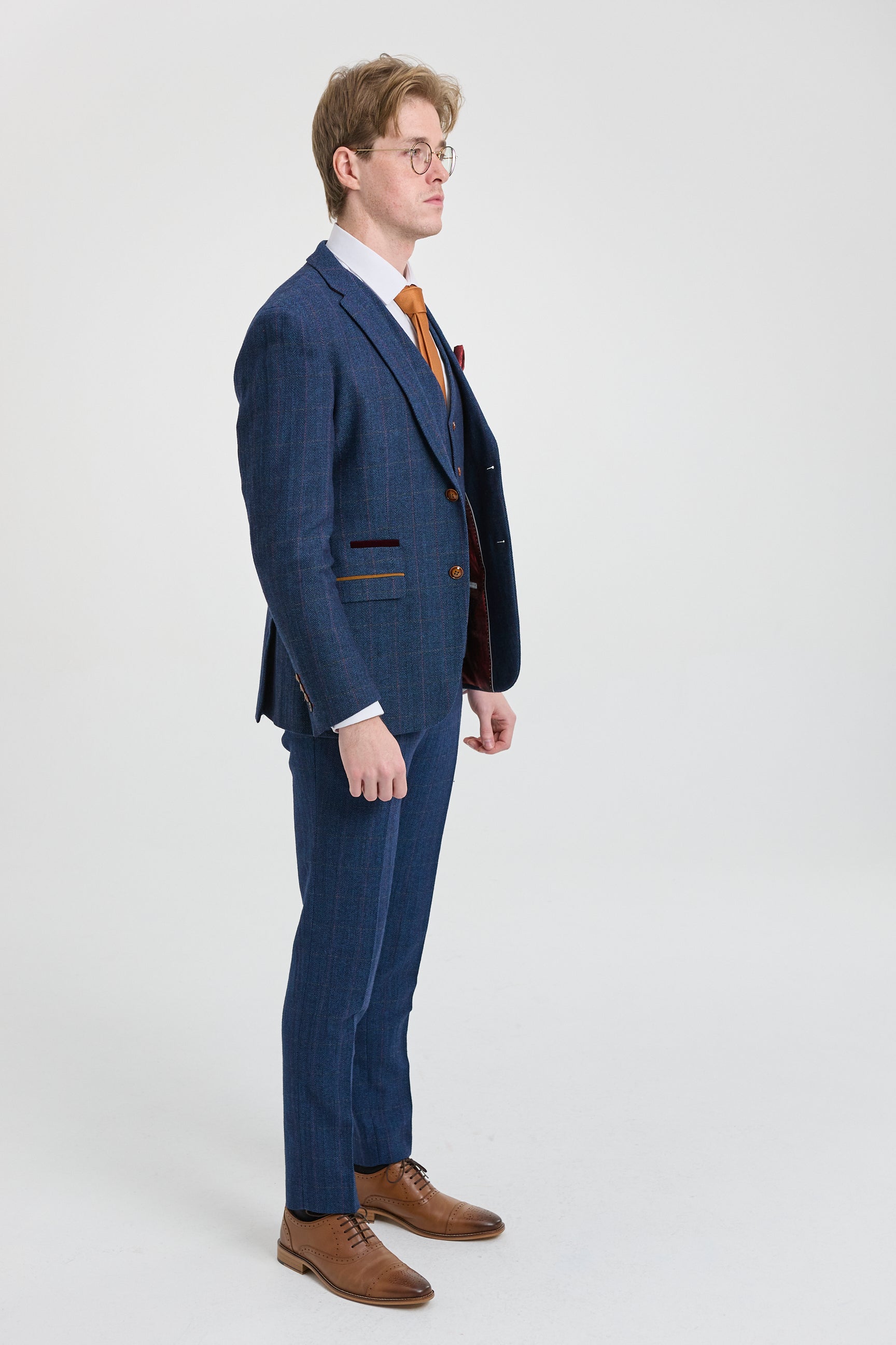 Abito da uomo Scott in tweed a quadri blu, 3 pezzi