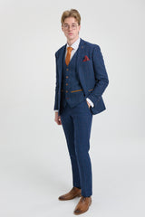 Abito da uomo Scott in tweed a quadri blu, 3 pezzi