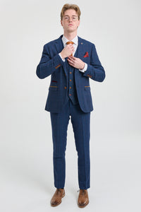 Abito da uomo Scott in tweed a quadri blu, 3 pezzi