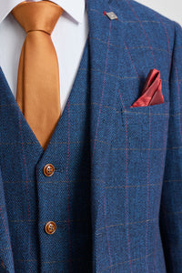 Abito da uomo Scott in tweed a quadri blu, 3 pezzi
