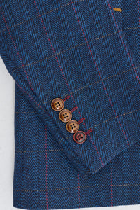 Abito da uomo Scott in tweed a quadri blu, 3 pezzi