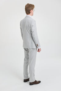 Abito da uomo Mark Grey Stone in tweed a quadri, 3 pezzi, con finiture marroni, per matrimoni e balli di fine anno