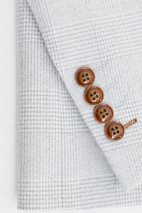 Abito da uomo Mark Grey Stone in tweed a quadri, 3 pezzi, con finiture marroni, per matrimoni e balli di fine anno