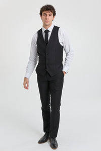 Paul Andrew Parker - Completo da uomo 3 pezzi nero su misura, classico, da uomo, per lutto e funerale