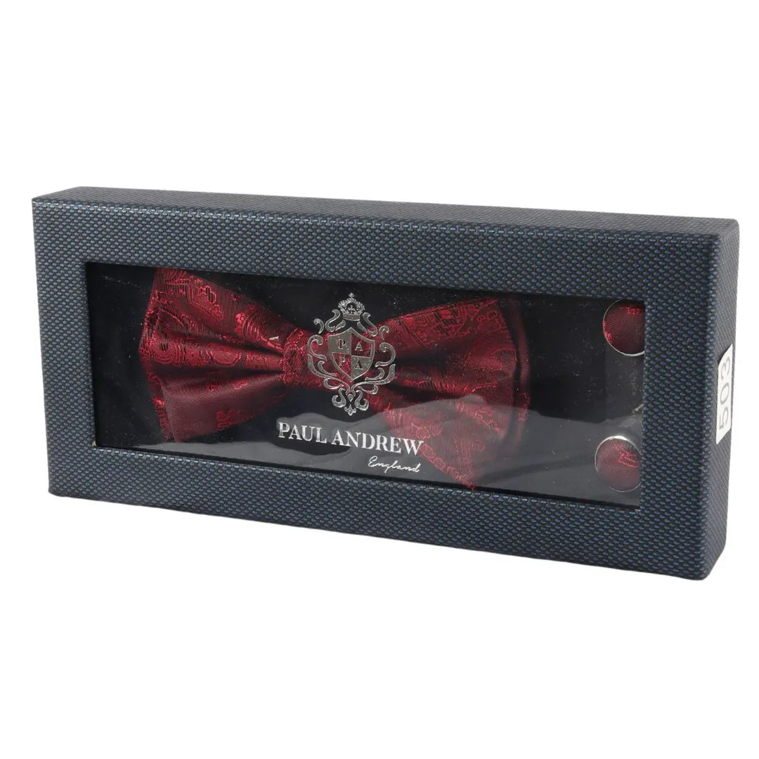 Men's Wine Bow Tie Pocket Square Cuff Links Gift Set