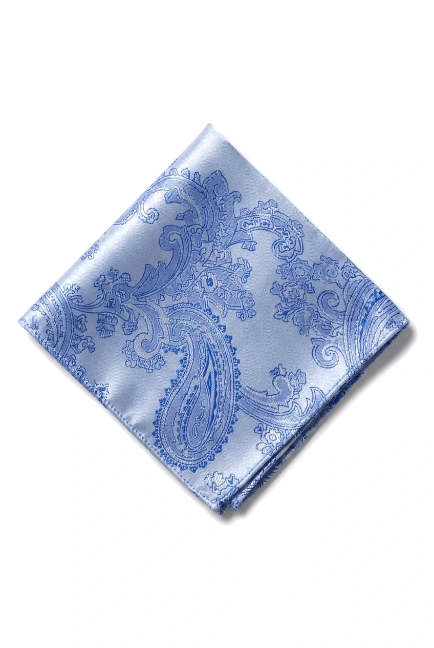 Set regalo cravatta blu con motivo Paisley, fazzoletto da taschino, gemelli in raso floreale