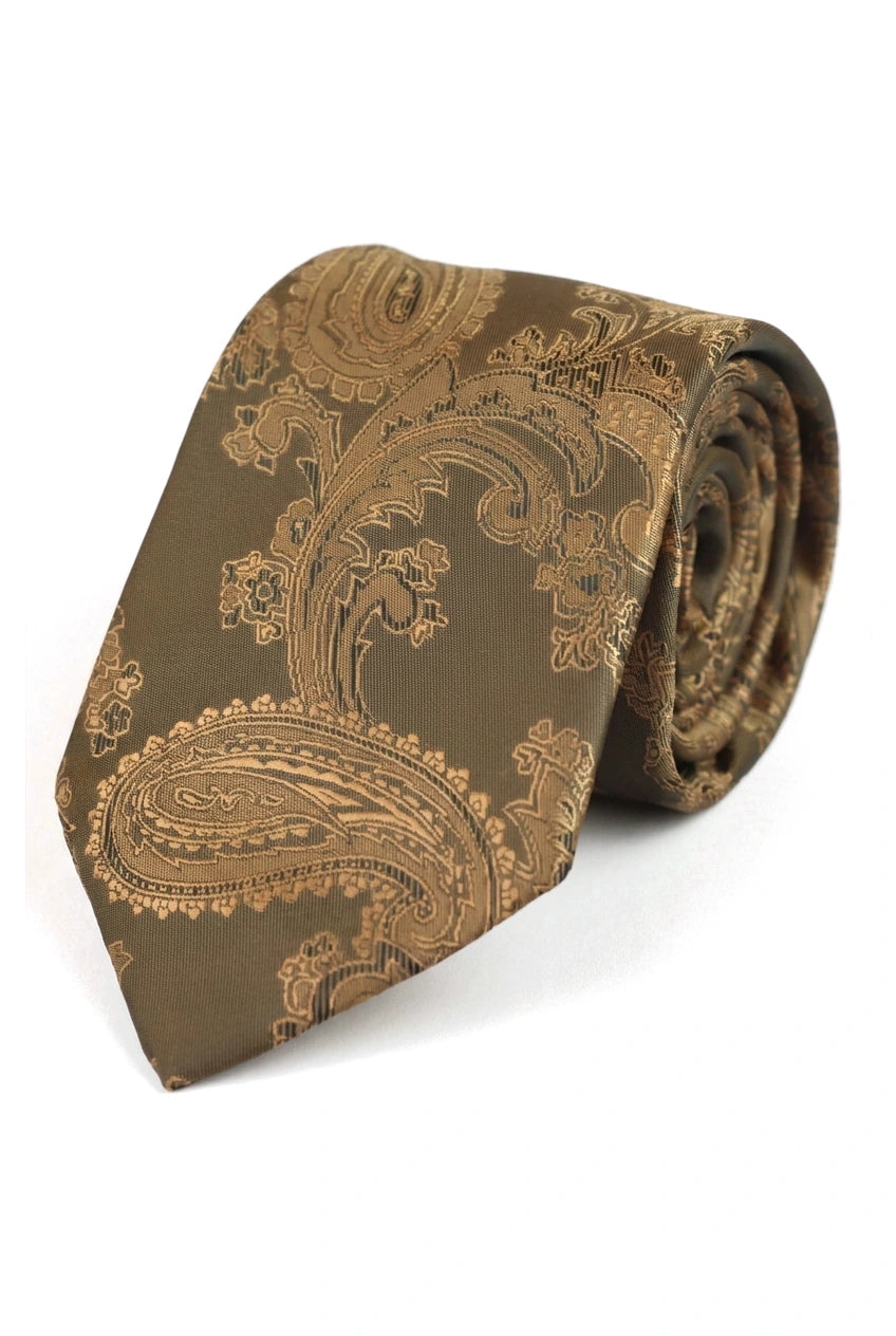 Set regalo cravatta in bronzo con collo Paisley, fazzoletto da taschino, gemelli, cravatta floreale in raso
