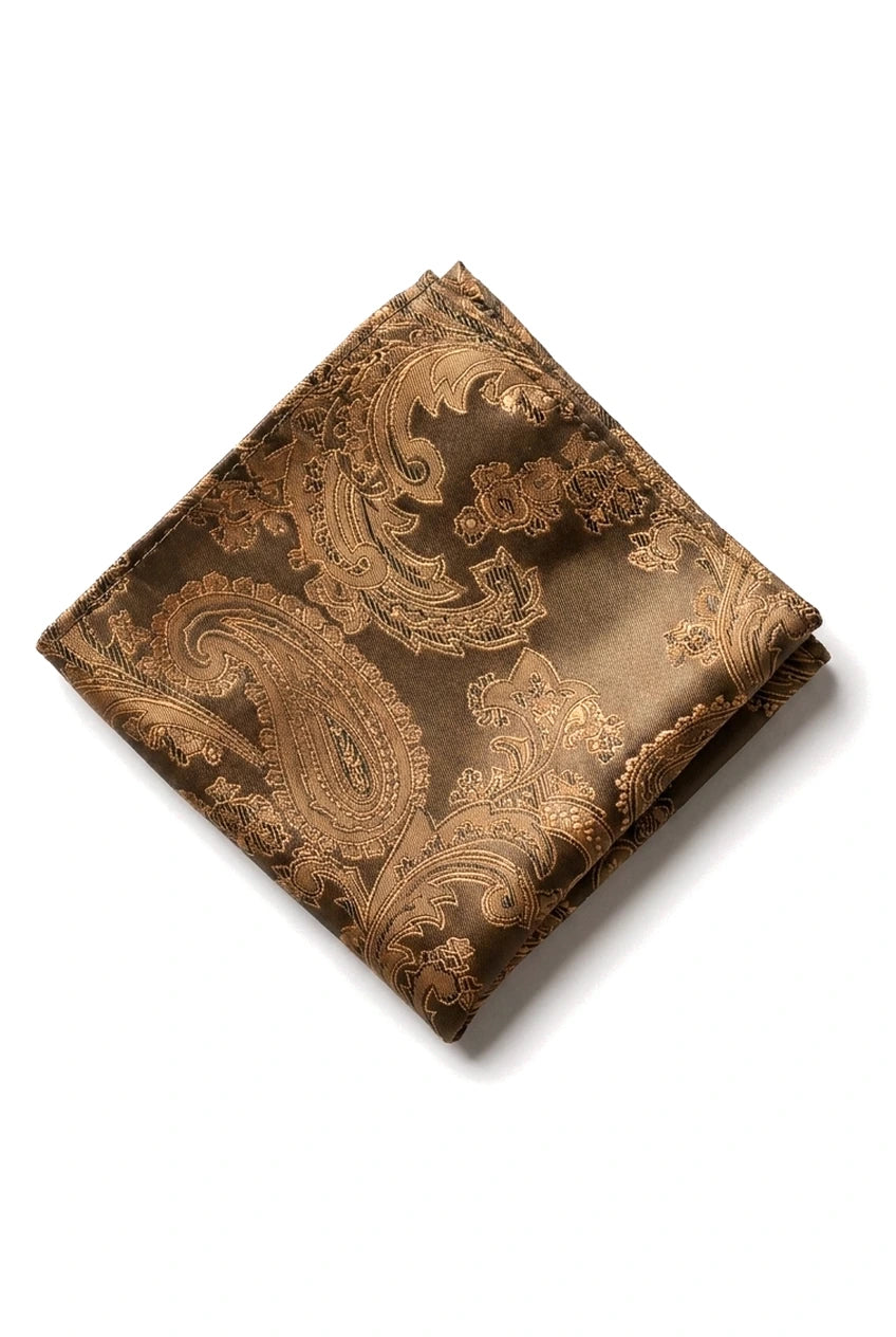Set regalo cravatta in bronzo con collo Paisley, fazzoletto da taschino, gemelli, cravatta floreale in raso