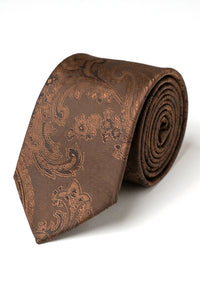 Cravatta marrone con motivo Paisley, set regalo, fazzoletto da taschino, gemelli, cravatta floreale in raso