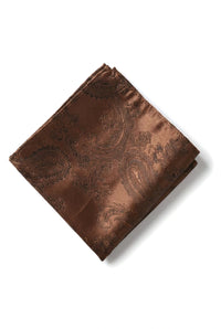 Cravatta marrone con motivo Paisley, set regalo, fazzoletto da taschino, gemelli, cravatta floreale in raso