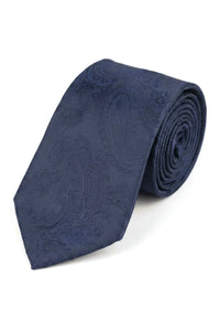 Set regalo con cravatta blu navy e motivo paisley, fazzoletto da taschino, gemelli, cravatta floreale in raso