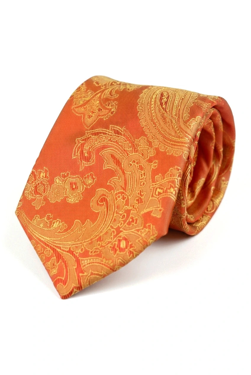 Set regalo cravatta arancione con motivo Paisley, fazzoletto da taschino, gemelli, cravatta floreale in raso