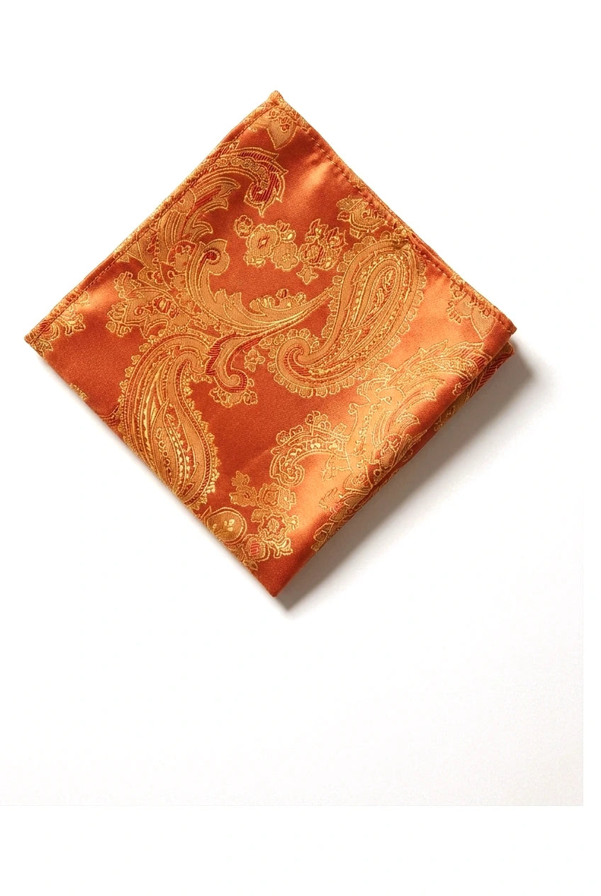 Set regalo cravatta arancione con motivo Paisley, fazzoletto da taschino, gemelli, cravatta floreale in raso