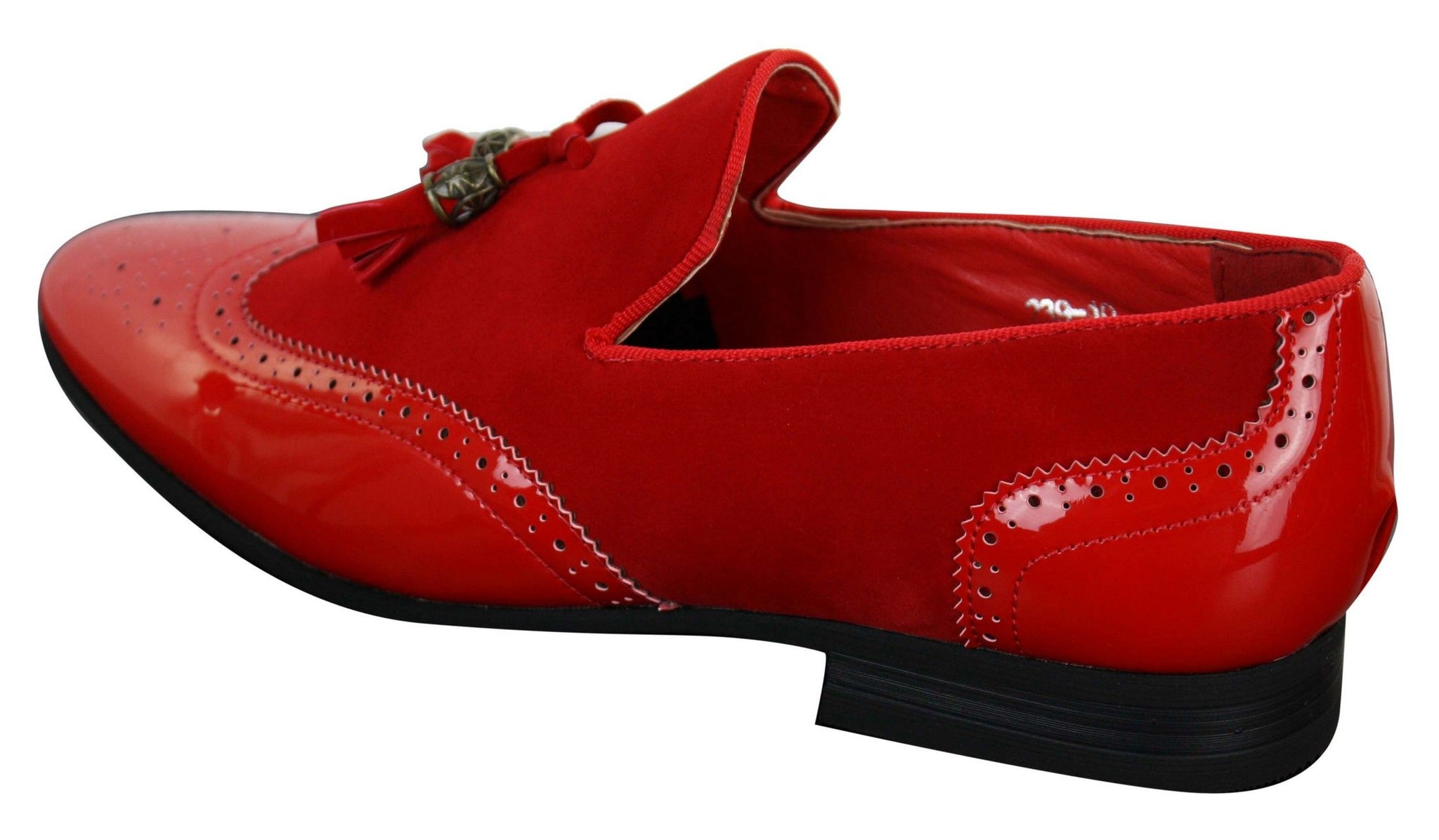 Patron 239-10 Mens Slip On Tassel Driving Shoes Shiny Black Patent Leather PU Suede Loafers