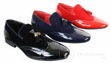 Patron 239-10 Mens Slip On Tassel Driving Shoes Shiny Black Patent Leather PU Suede Loafers