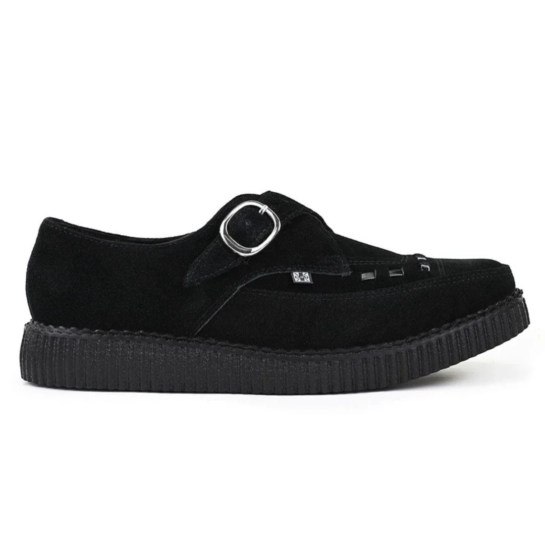 Scarpe platform a punta in camoscio nero con fibbia a monachella