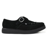 Scarpe platform a punta in camoscio nero con fibbia a monachella