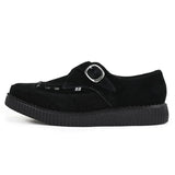 Scarpe platform a punta in camoscio nero con fibbia a monachella