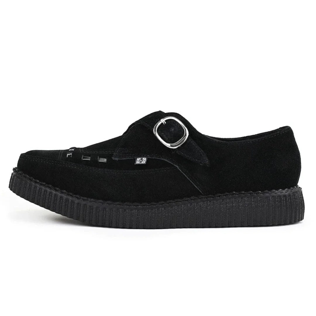 Scarpe platform a punta in camoscio nero con fibbia a monachella