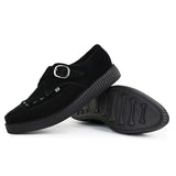 Scarpe platform a punta in camoscio nero con fibbia a monachella