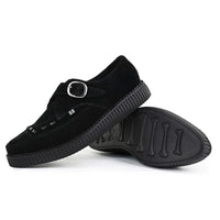 Scarpe platform a punta in camoscio nero con fibbia a monachella