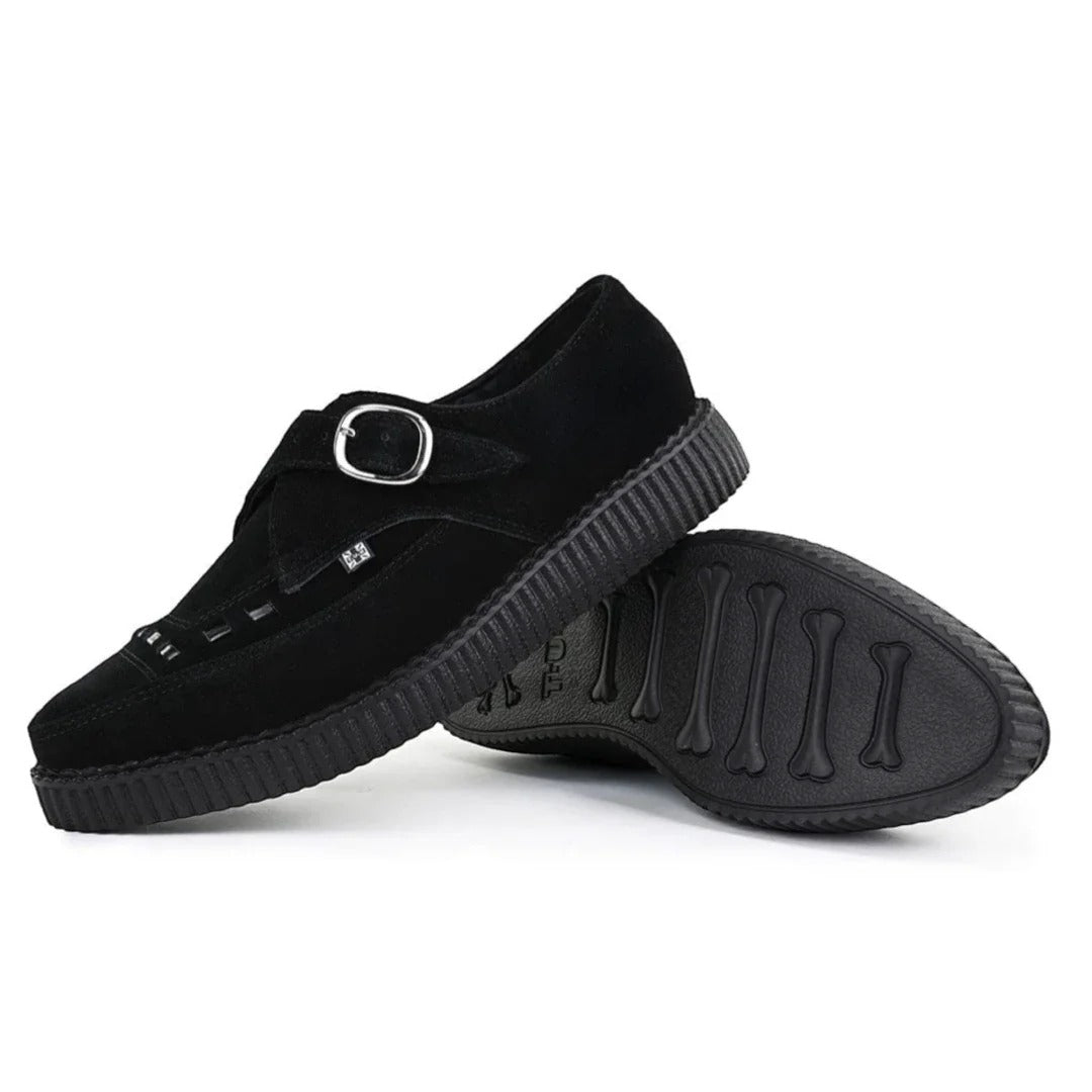 Scarpe platform a punta in camoscio nero con fibbia a monachella