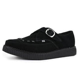 Scarpe platform a punta in camoscio nero con fibbia a monachella