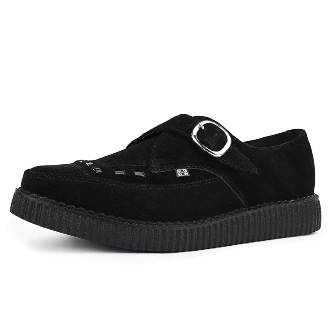 Scarpe platform a punta in camoscio nero con fibbia a monachella