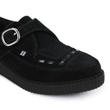 Scarpe platform a punta in camoscio nero con fibbia a monachella